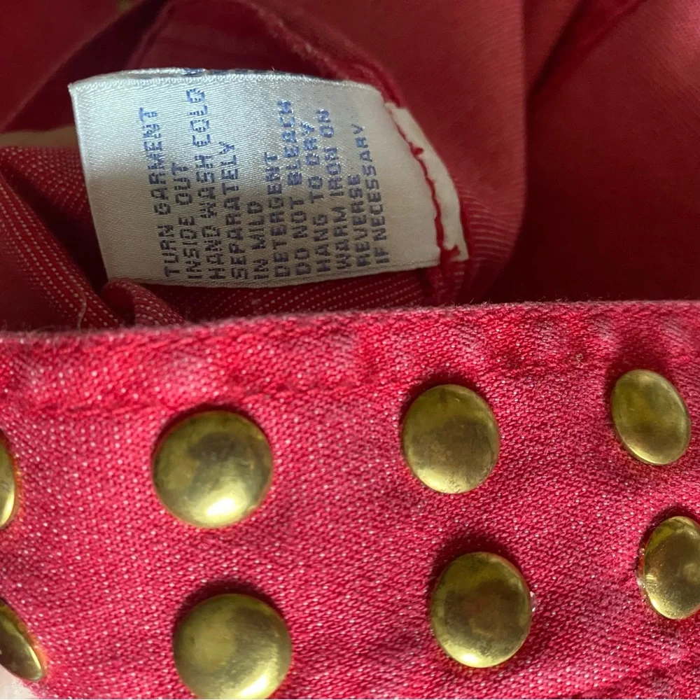DG2 By Diane Gilman Women's Denim Gold Studded Orange Red Stretch Zip Jacket XL - Picture 8 of 9